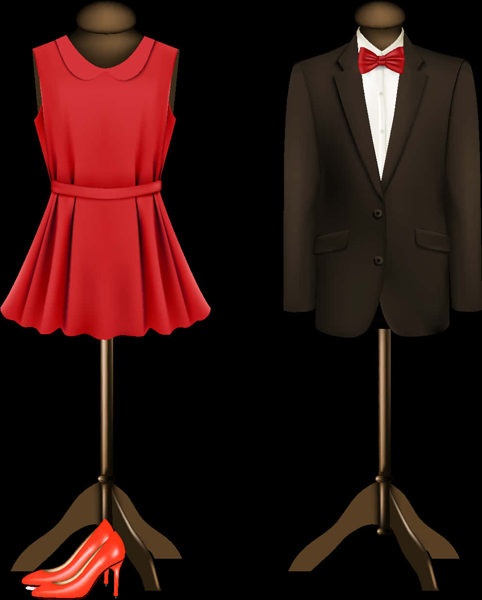 Formal Wear Mannequins Red Dressand Suit PNG