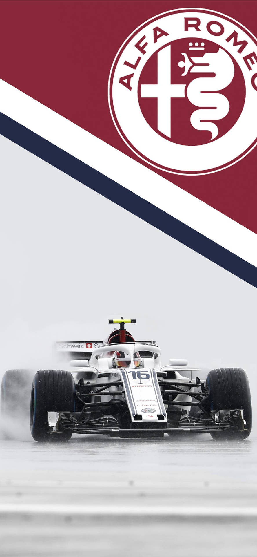 A Car Driving On A Track With The Logo Of Alla Romeo Wallpaper