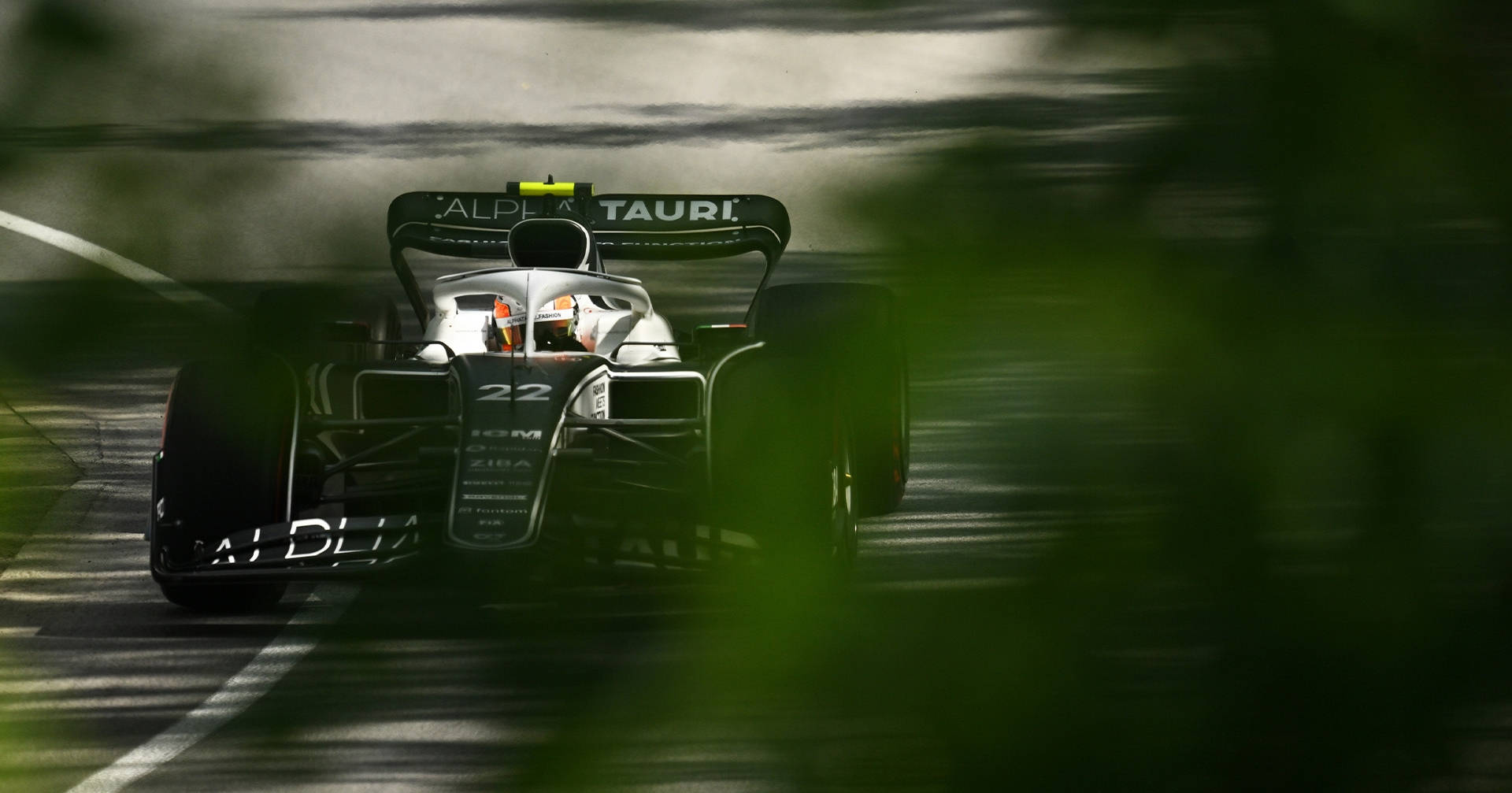 Formula 1 Desktop Racecar Behind Leaves Wallpaper