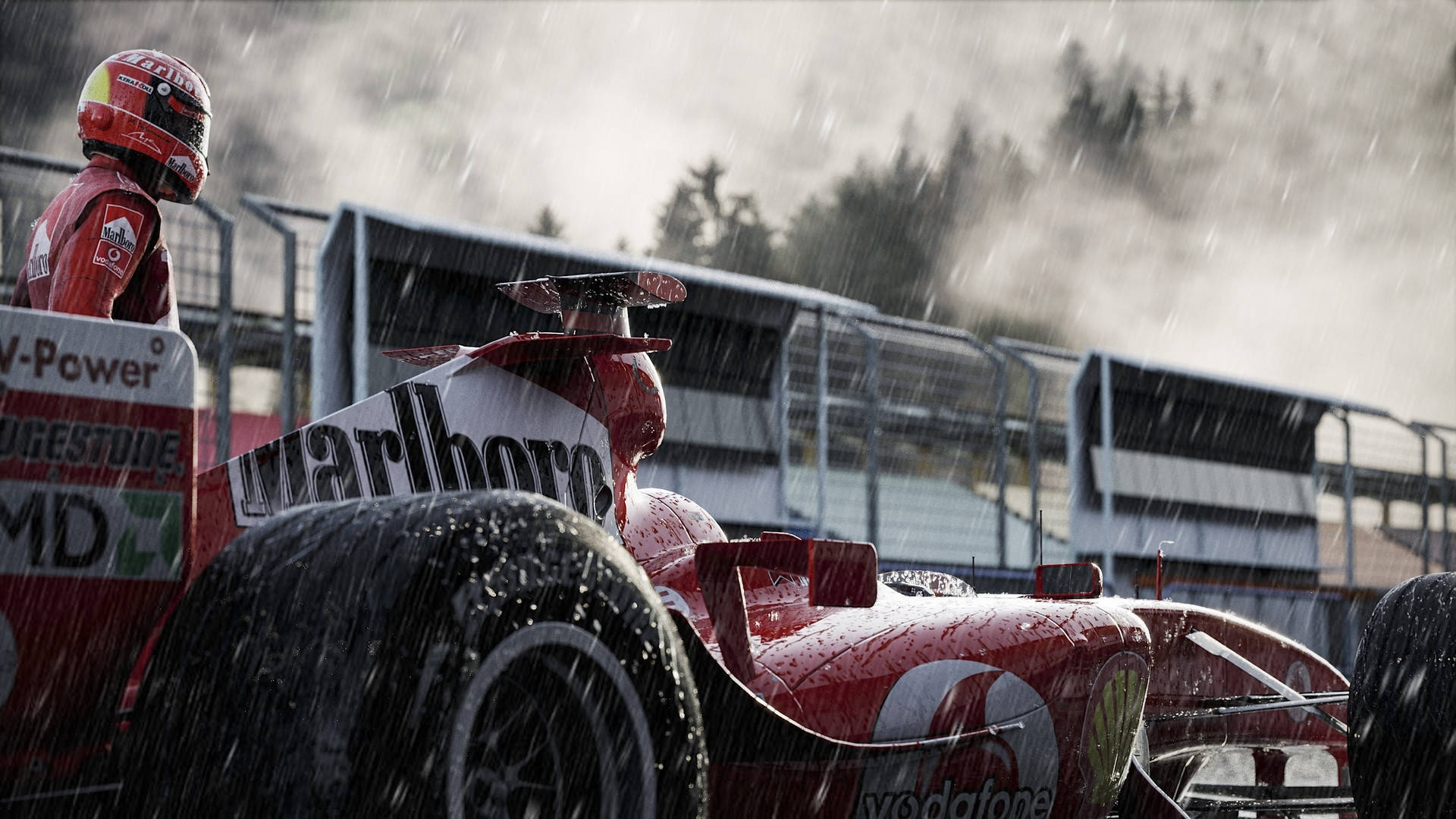 A Red Racing Car In The Rain Wallpaper