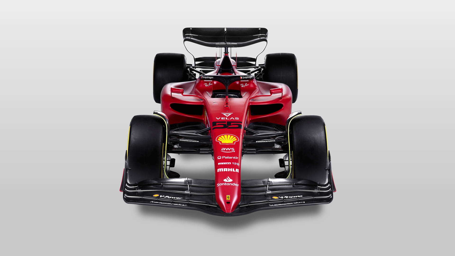 Et rødt Ferrari F1-bil på en hvid baggrund Wallpaper