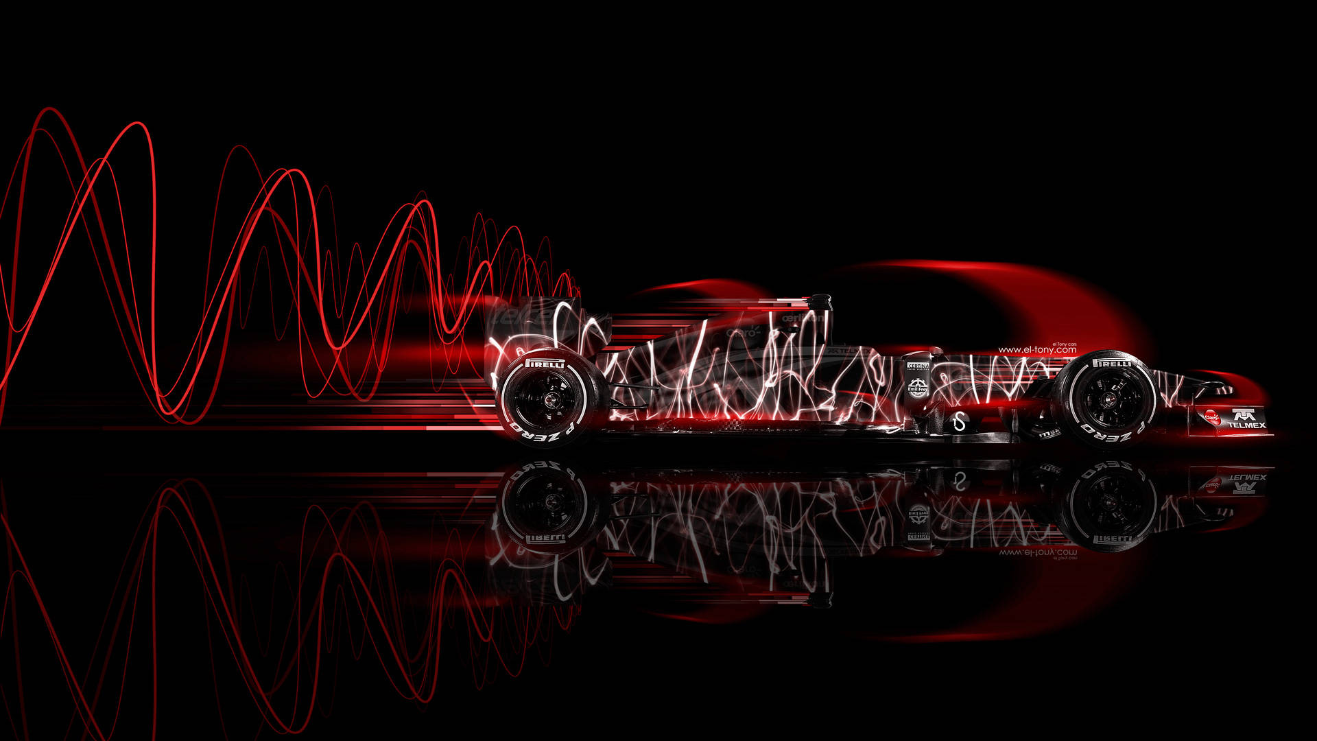 A Red Racing Car With Waves On It Wallpaper