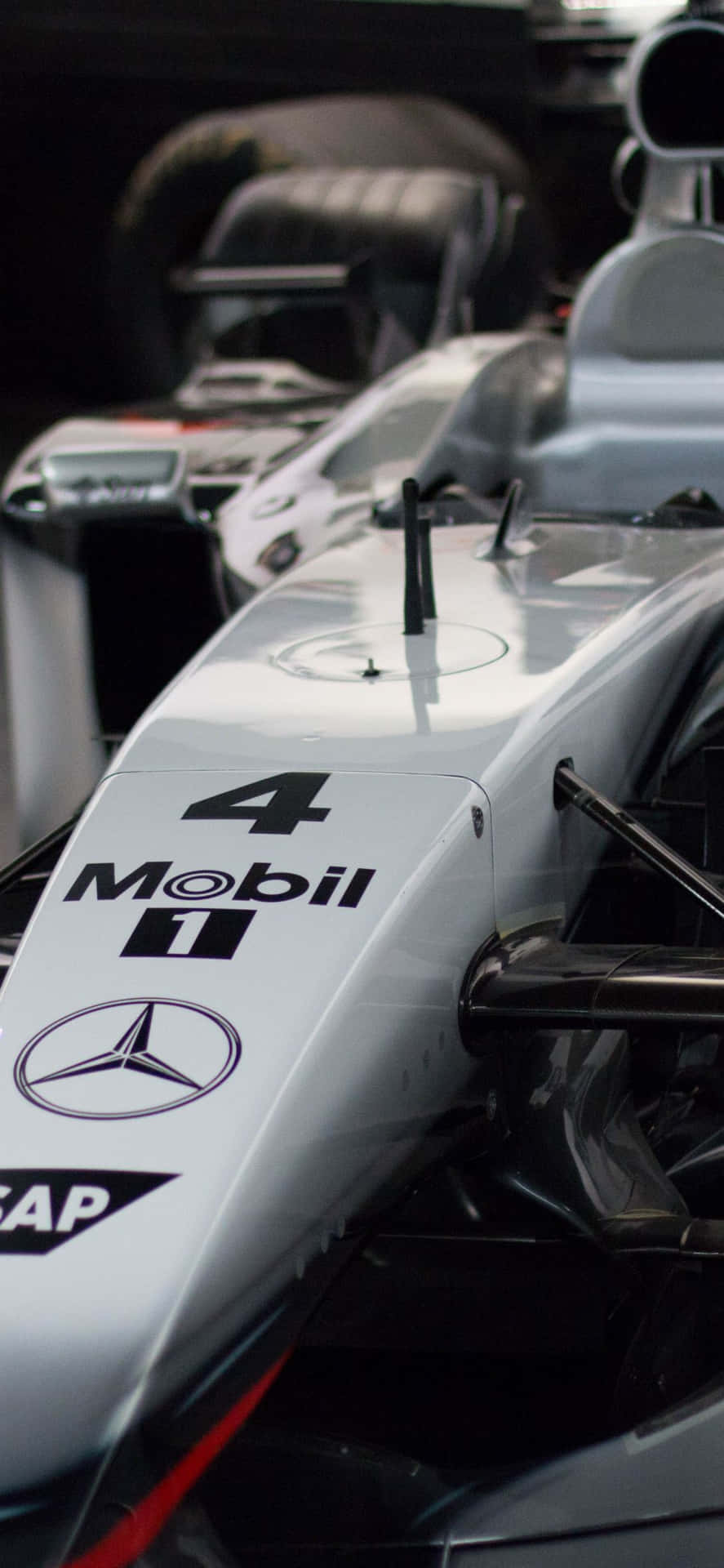 A Close Up Of A Mercedes F1 Car Wallpaper
