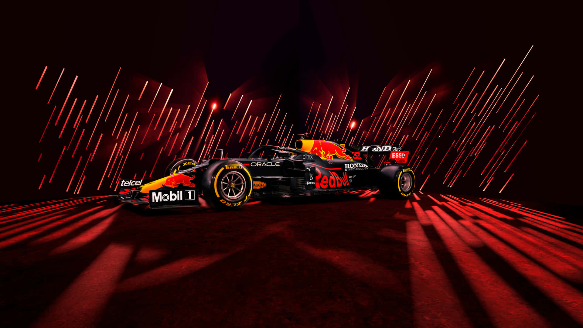 Red Bull Racing Car In A Dark Room Wallpaper