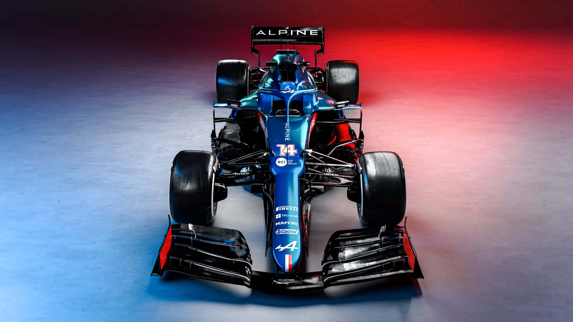 A Blue And Red Racing Car In A Dark Room Wallpaper