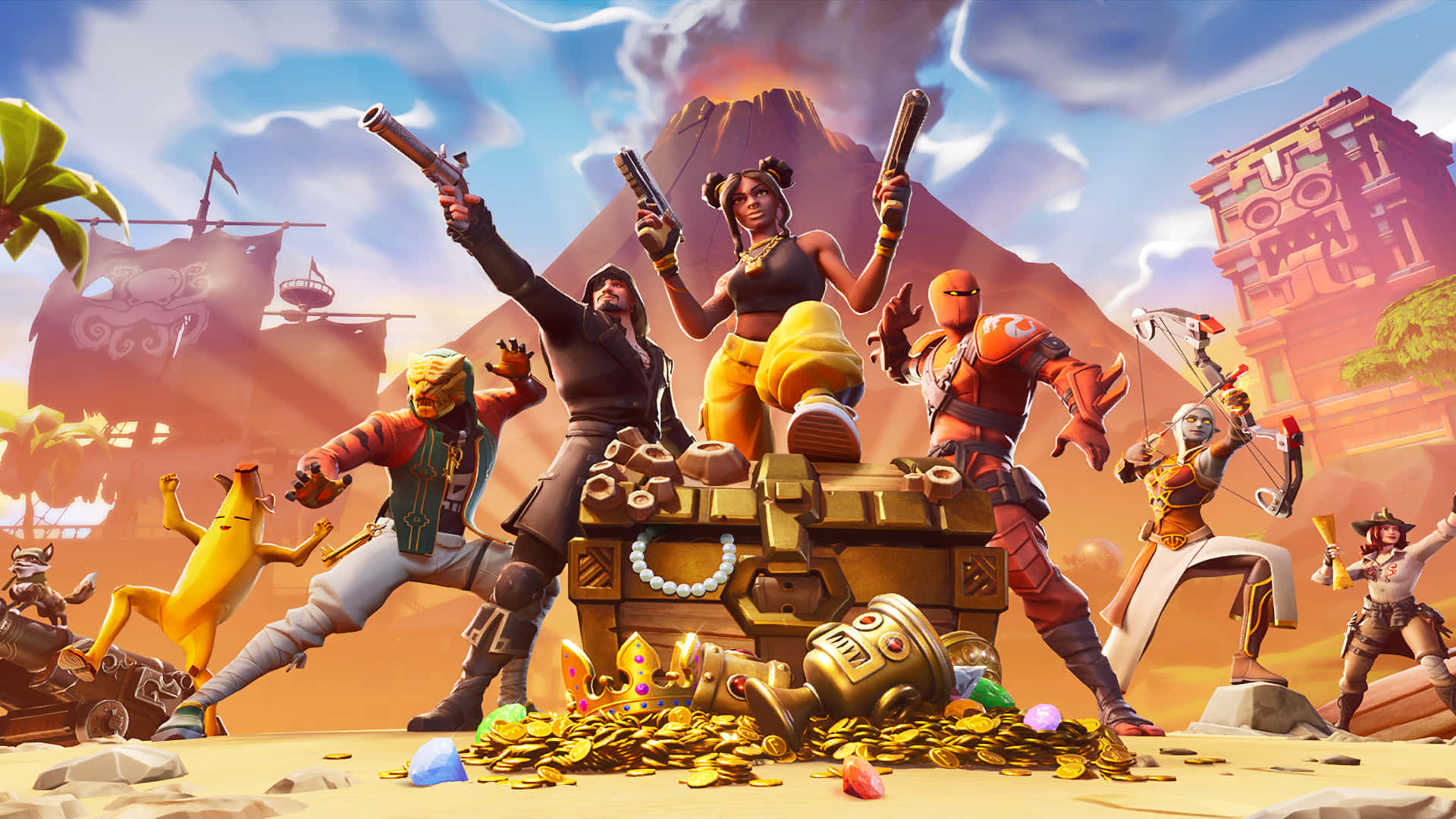 fortnite - a group of people with guns and a chest