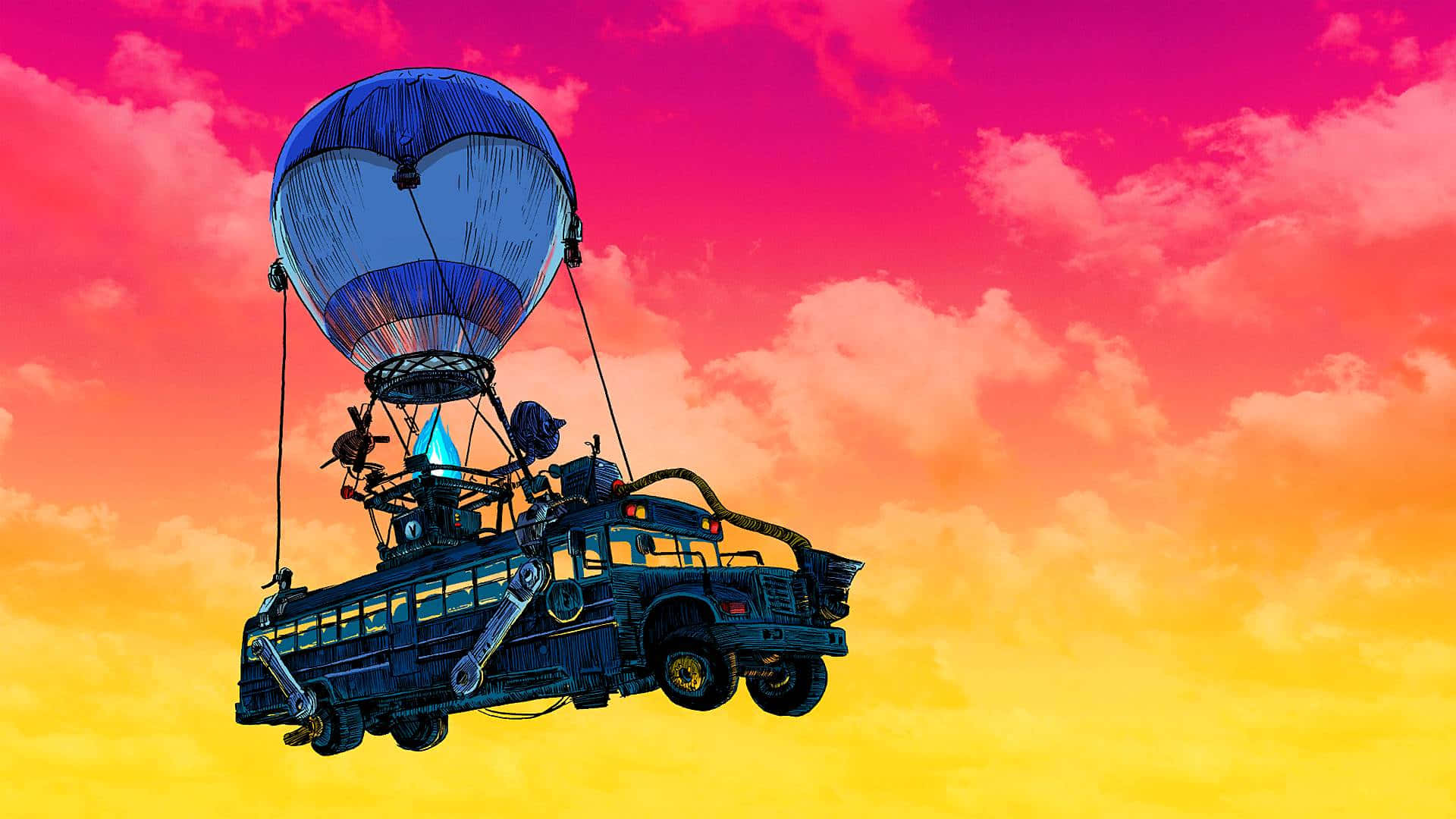 a hot air balloon is flying over a truck