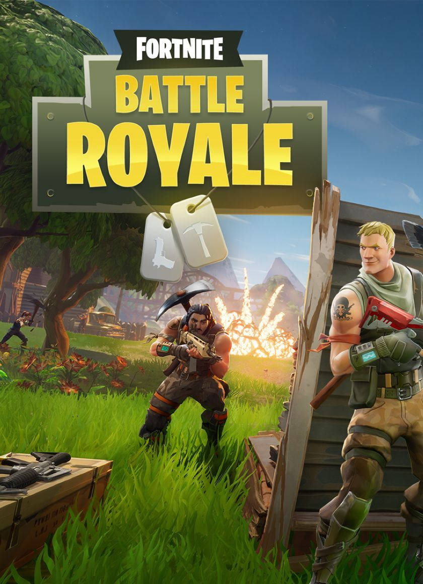 Fortnite battle royale with two guys fighting with their guns wallpaper.