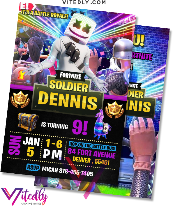 Fortnite Birthday Invitation Marshmello D J PNG