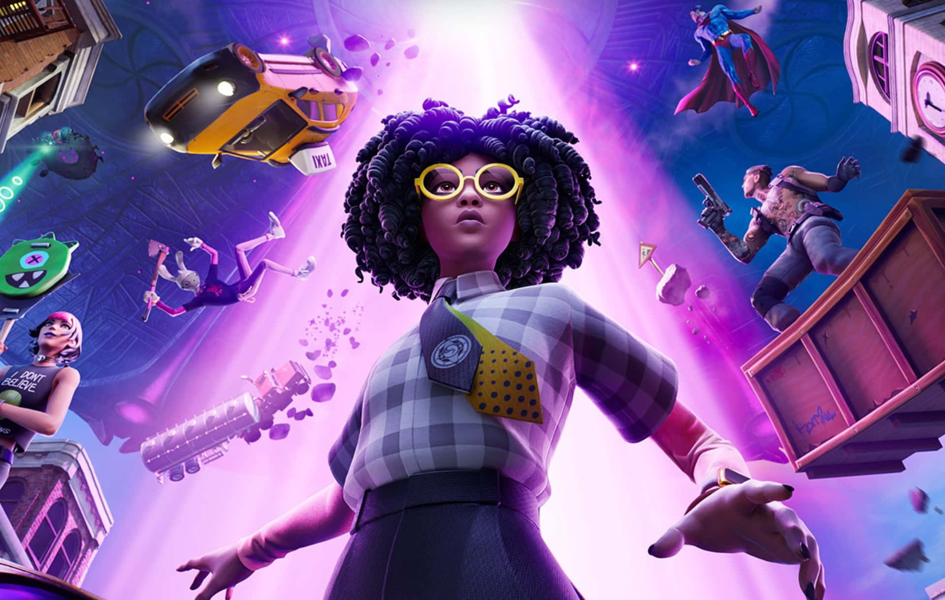 Fortnite - A Girl With Glasses And A Purple Background Wallpaper