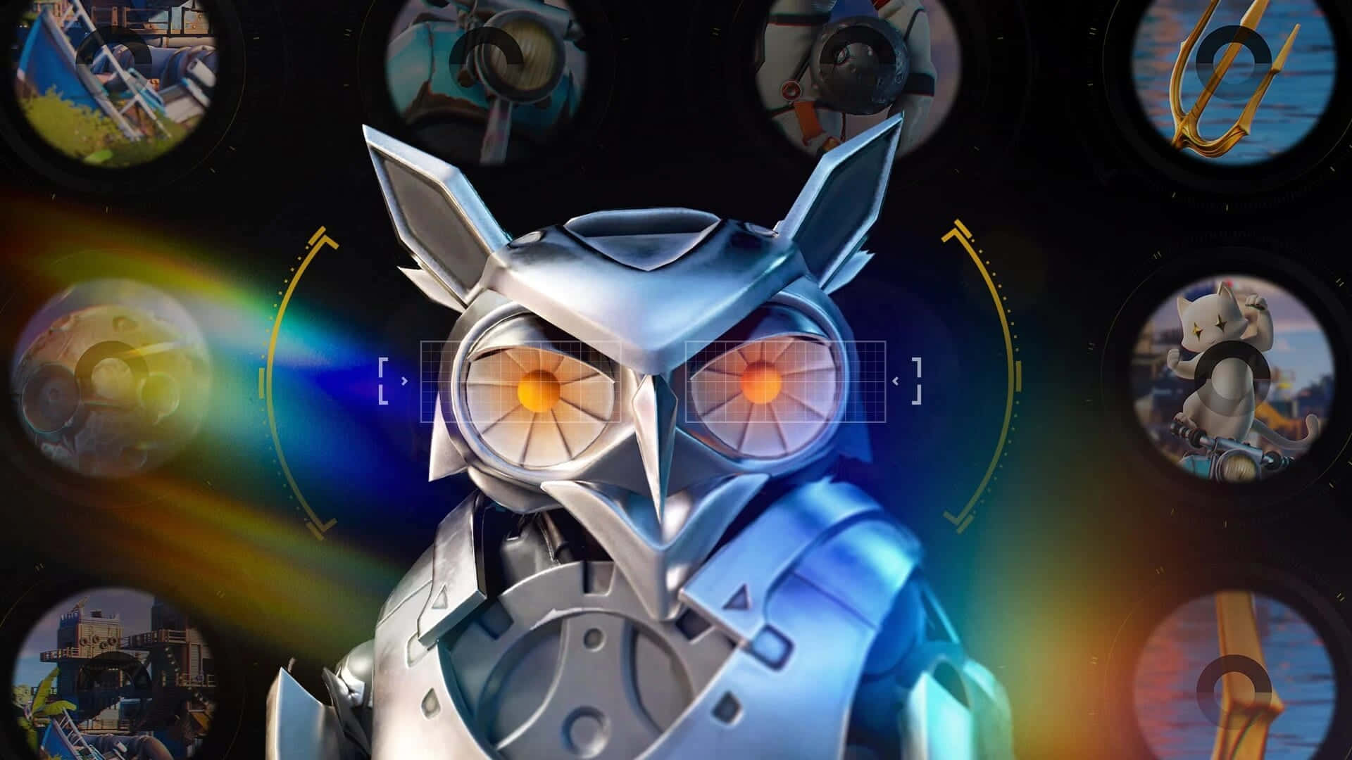 A Robot Owl With Many Different Images Wallpaper