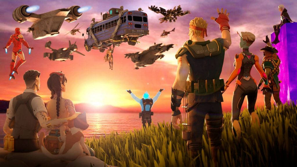 Fortnite - A Group Of People Standing In Front Of A Sunset Wallpaper