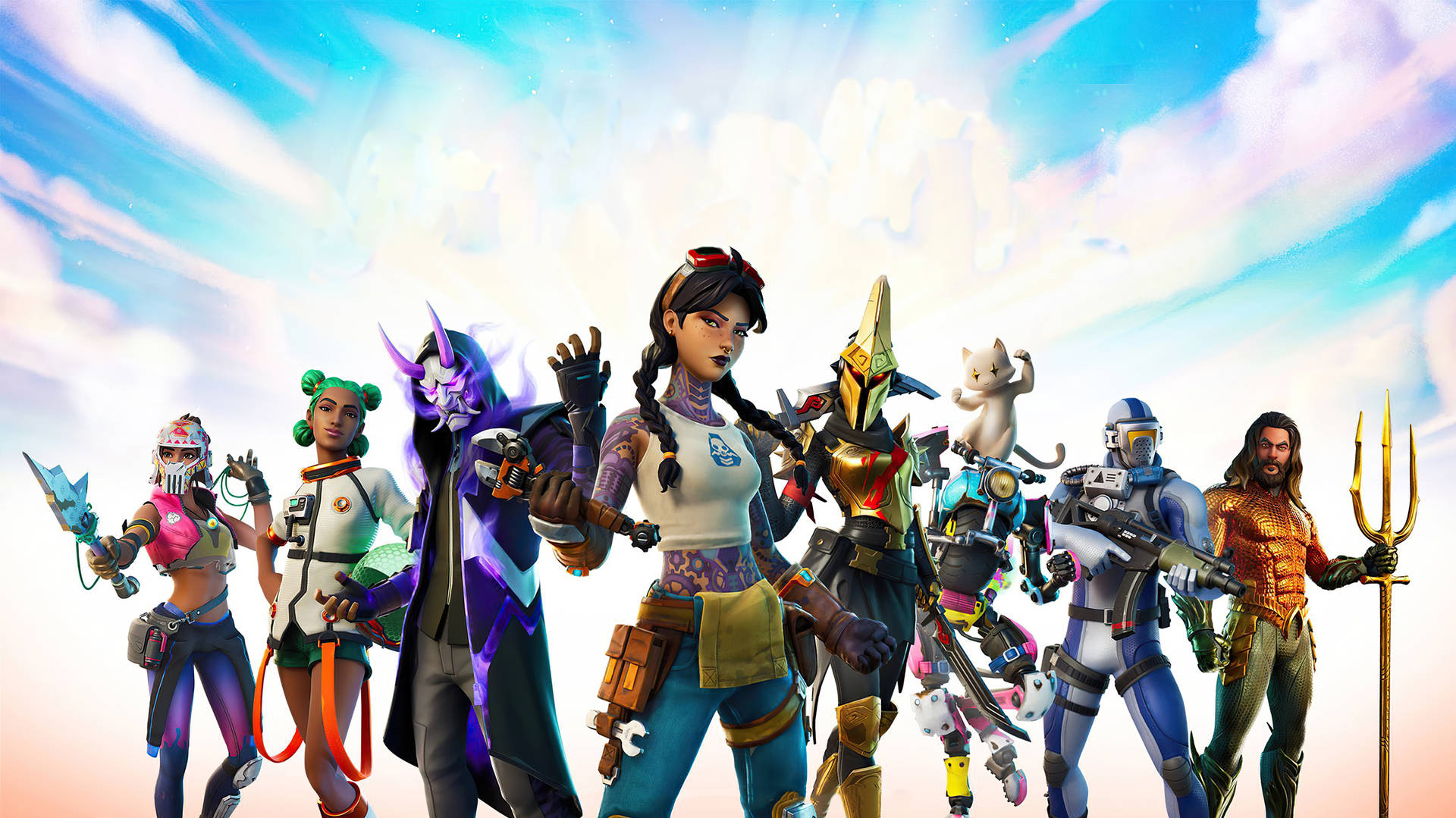 Fortnite - A Group Of Characters Standing Together Wallpaper