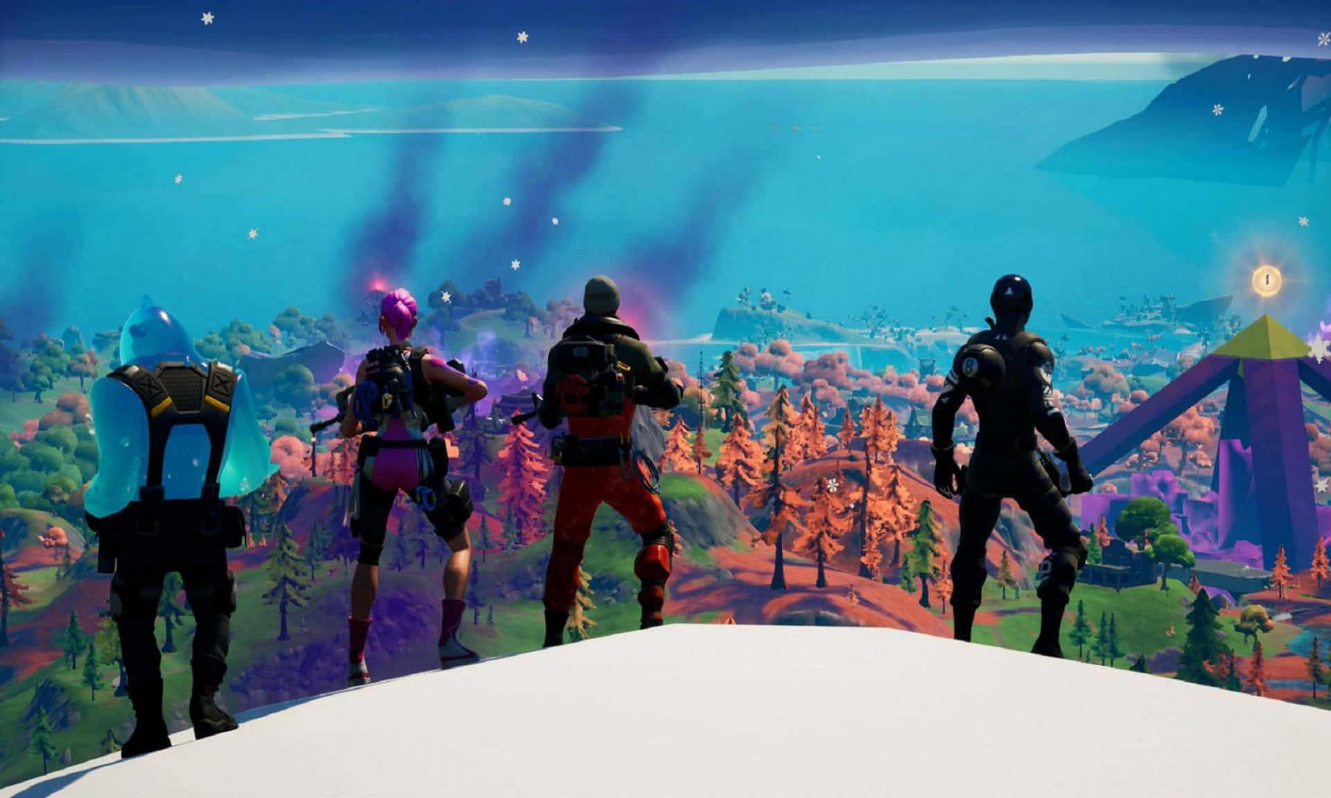 Fortnite - A Group Of People Standing On Top Of A Mountain Wallpaper