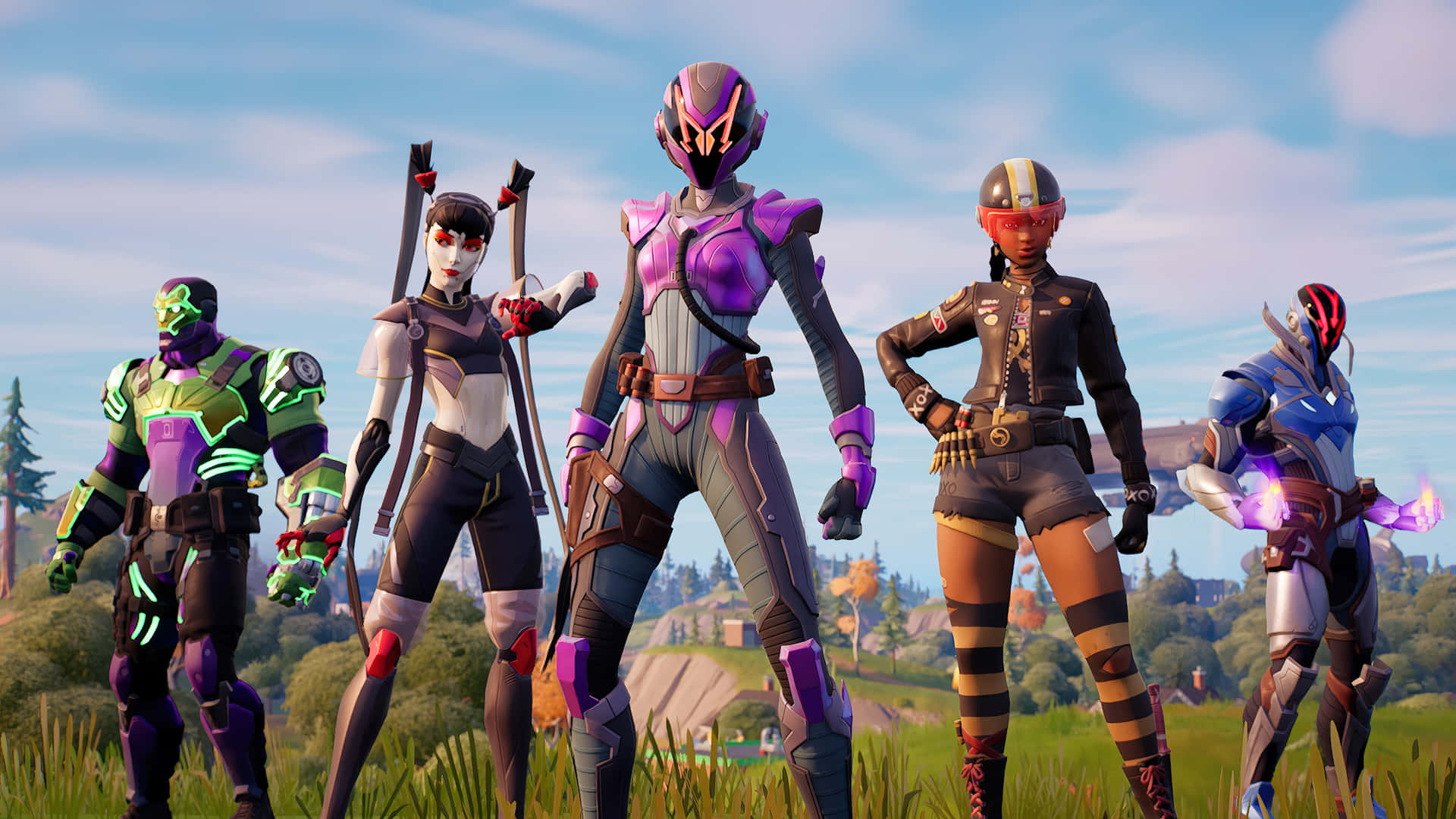 Fortnite - A Group Of Characters Standing In A Field Wallpaper