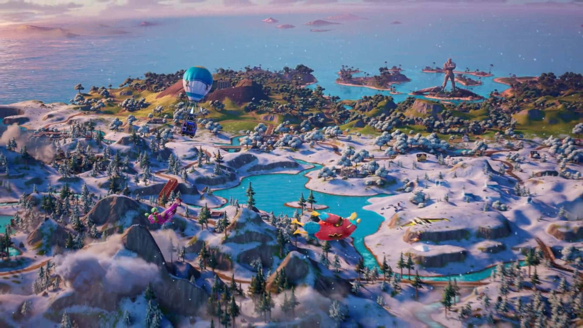 Et screenshot af en snefyldt ø i et computerspil Wallpaper