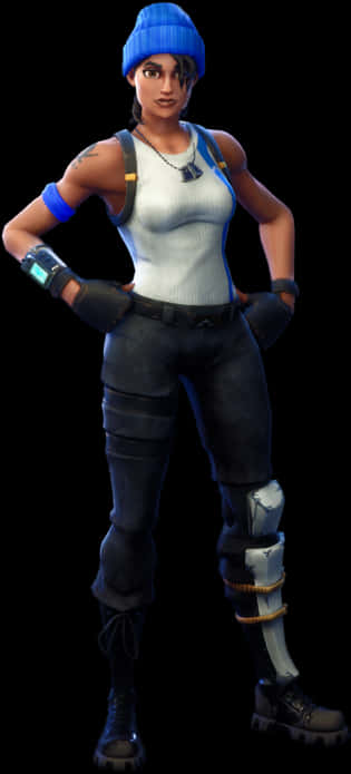 Fortnite Character Blue Beanie Outfit PNG