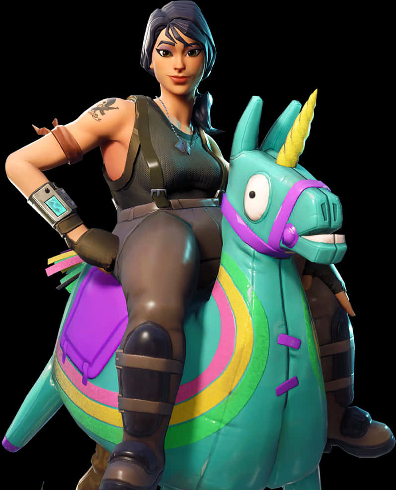 Fortnite Character Riding Llama Inflatable PNG