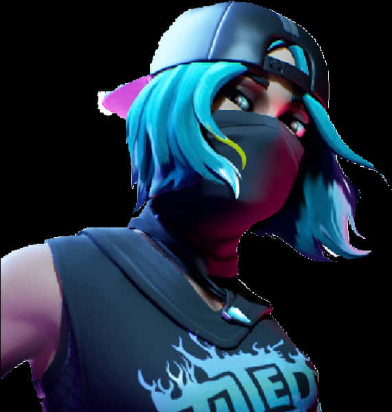 Fortnite Characterwith Blue Hairand Cap PNG