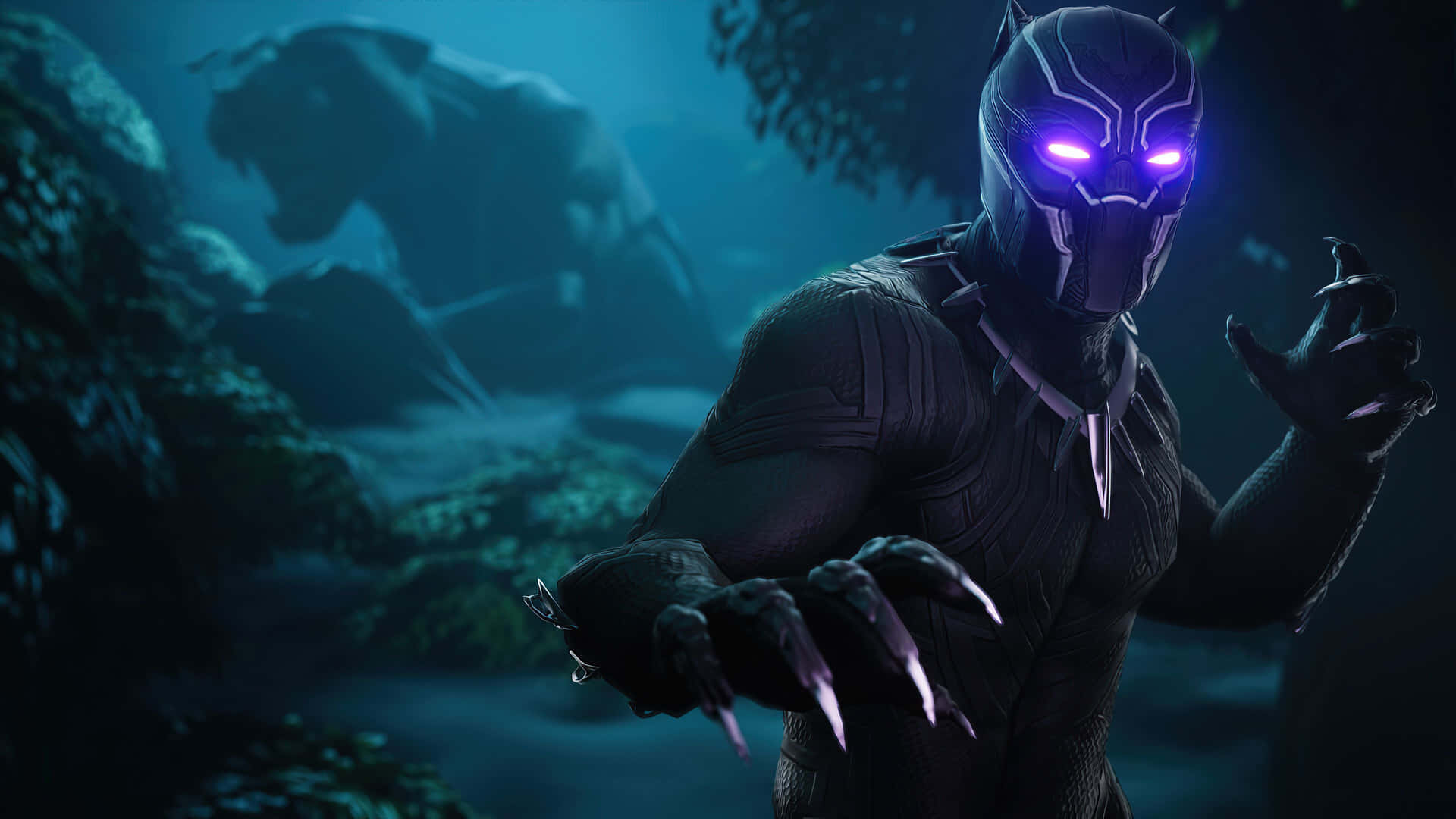 Black Panther In The Forest With Purple Eyes