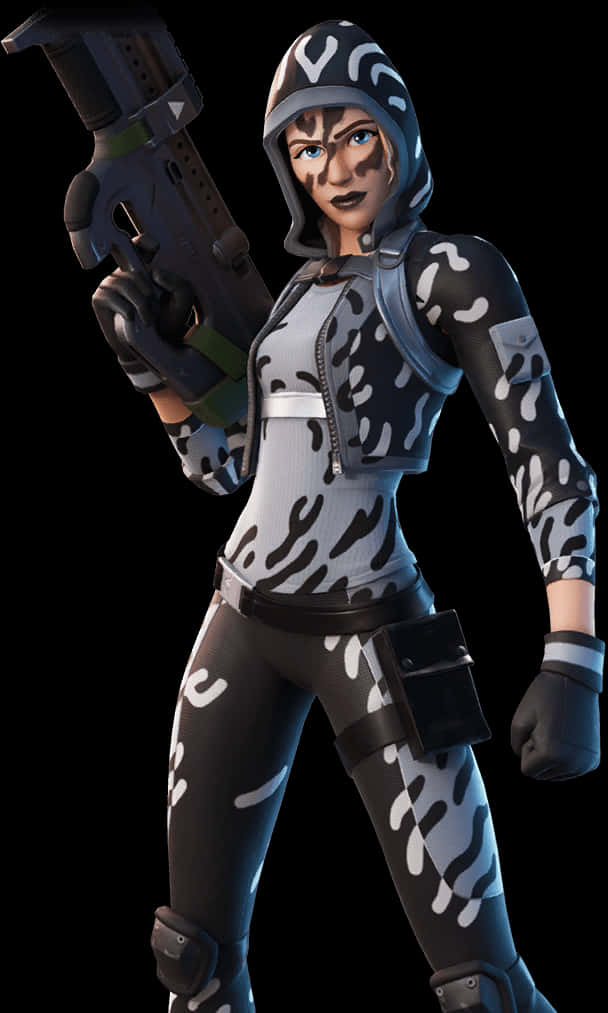 Fortnite Female Character Camo Outfit Holding Pistol PNG