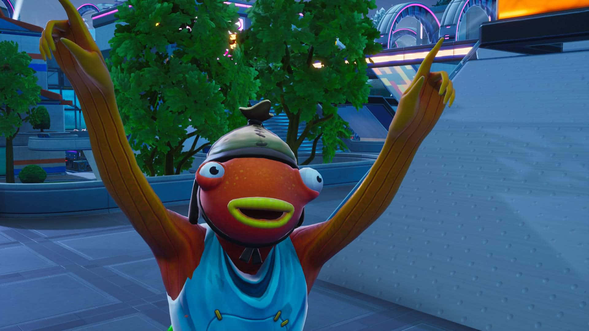 "Go forth and get a delicious feast with the ever popular Fortnite Fishstick outfit!" Wallpaper