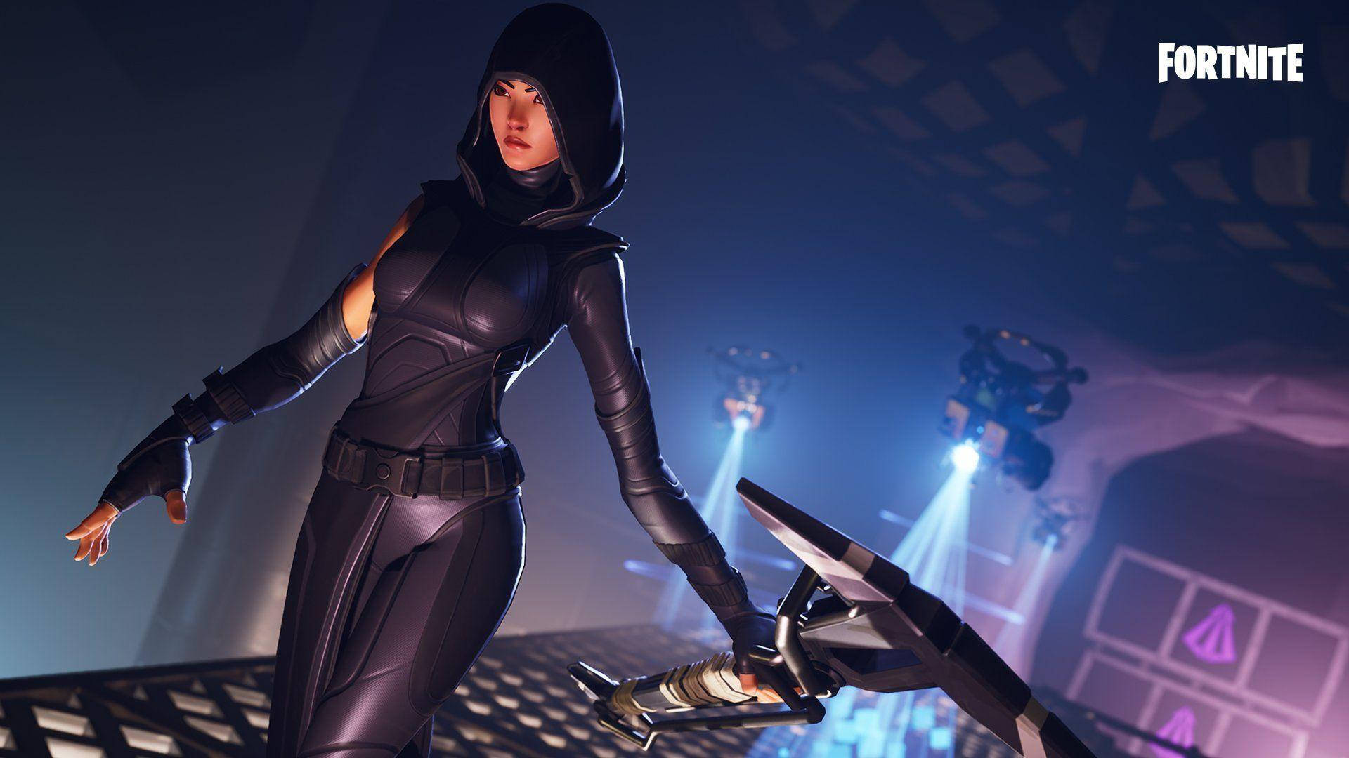 fortnite - a woman in black with a sword Wallpaper