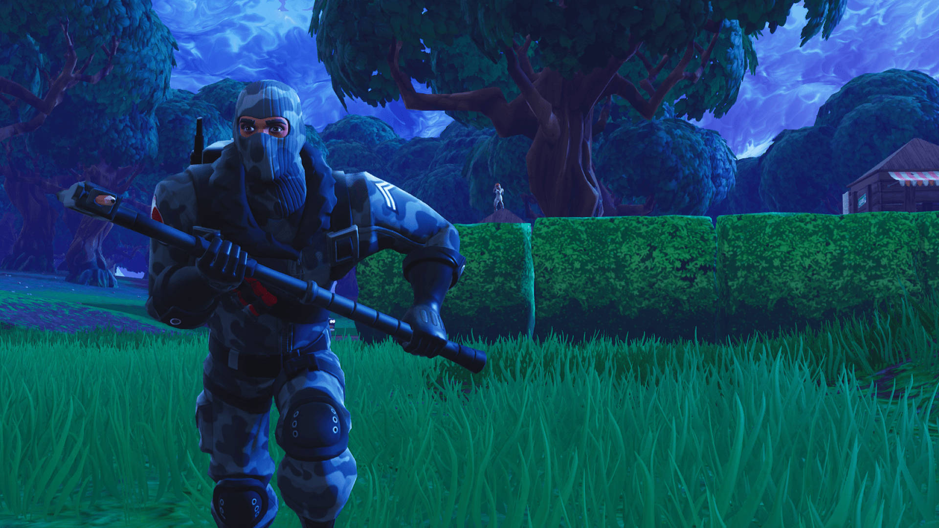 Havoc is running at night with a pickaxe in the game Fortnite HD wallpaper.