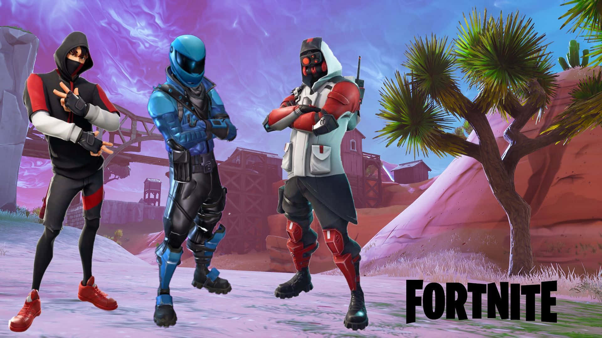 Fortnite - A Group Of Characters Standing In Front Of A Desert Wallpaper