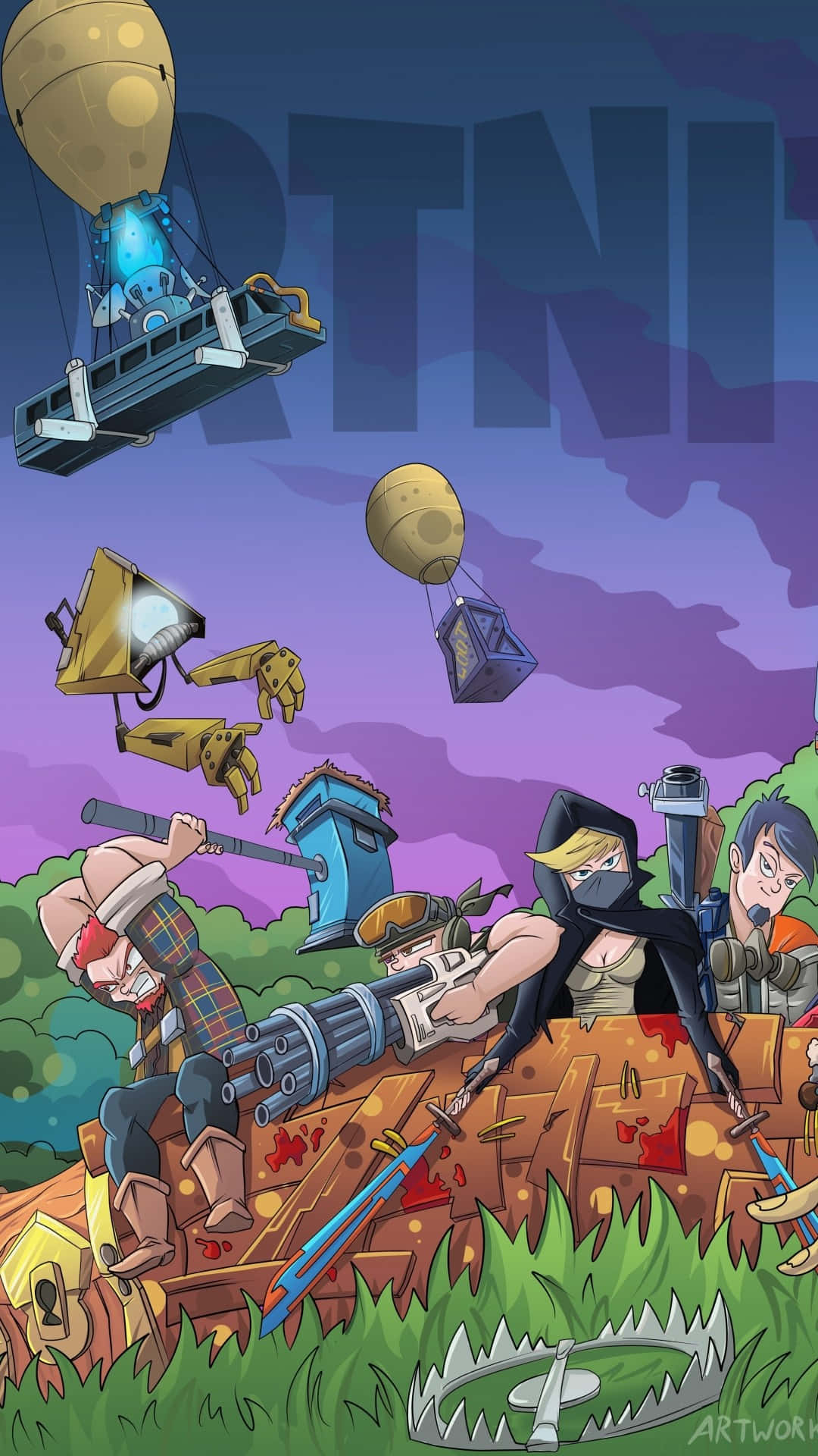 Fortnite - En tegnefilm med karakterer og balloner Wallpaper