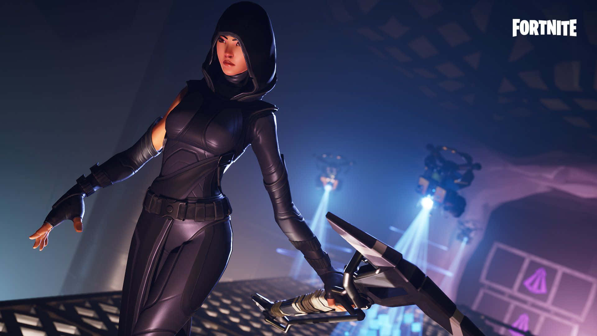 Fortnite - A Woman In Black Holding A Sword Wallpaper