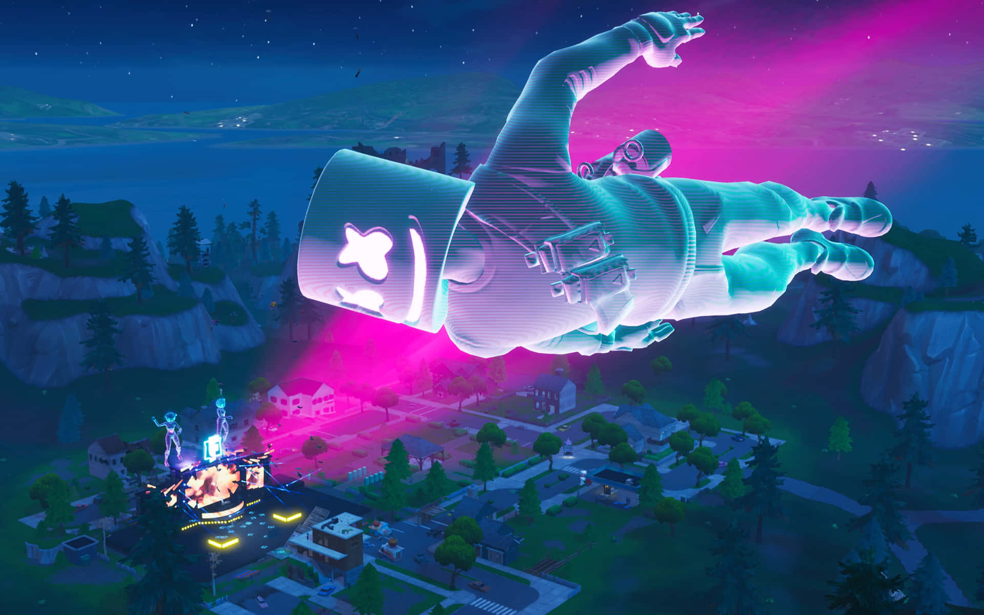 Fortnite and Marshmello unite for an unforgettable gaming experience! Wallpaper