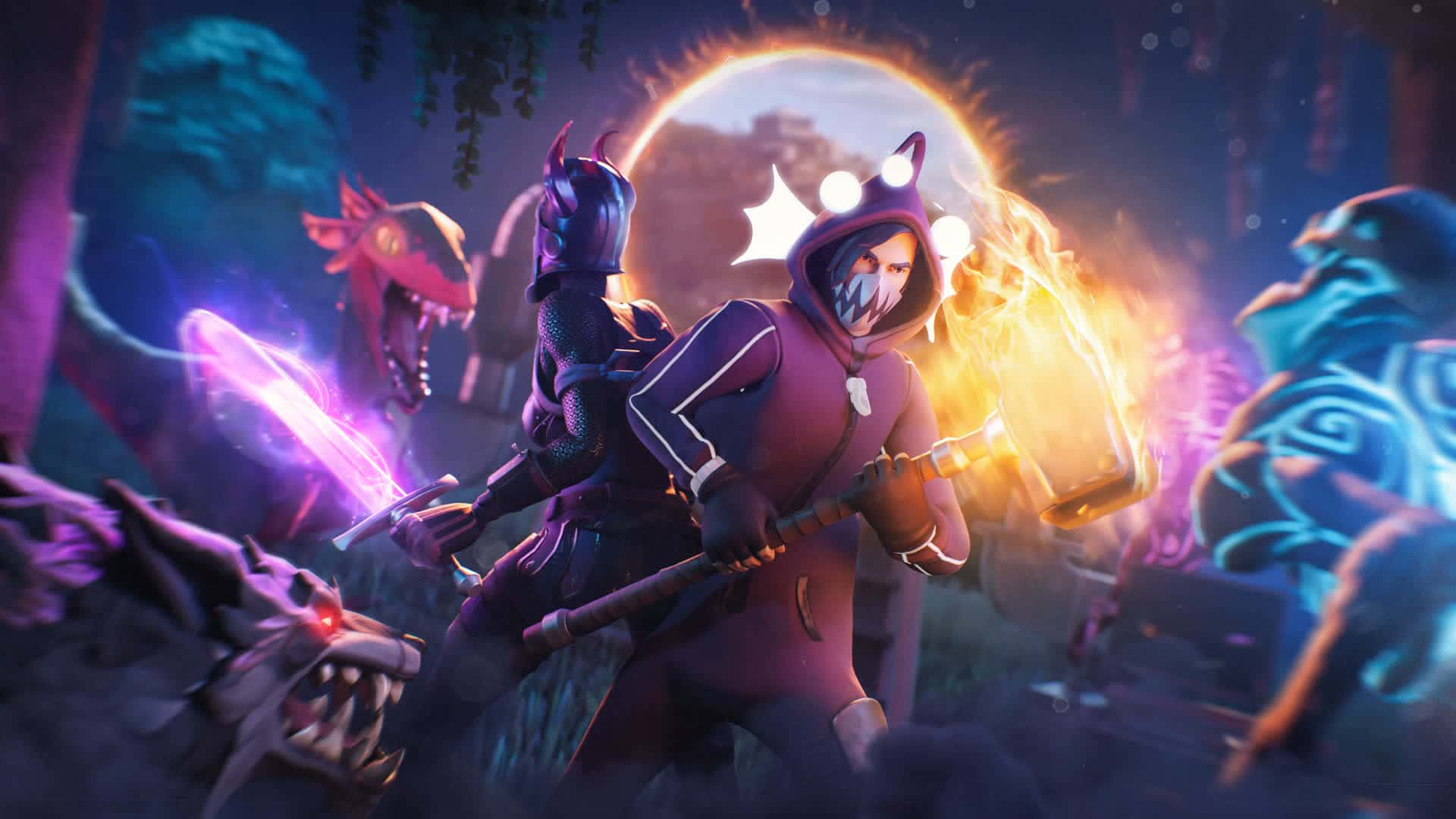 Fortnite Nighttime Battle Scene Wallpaper