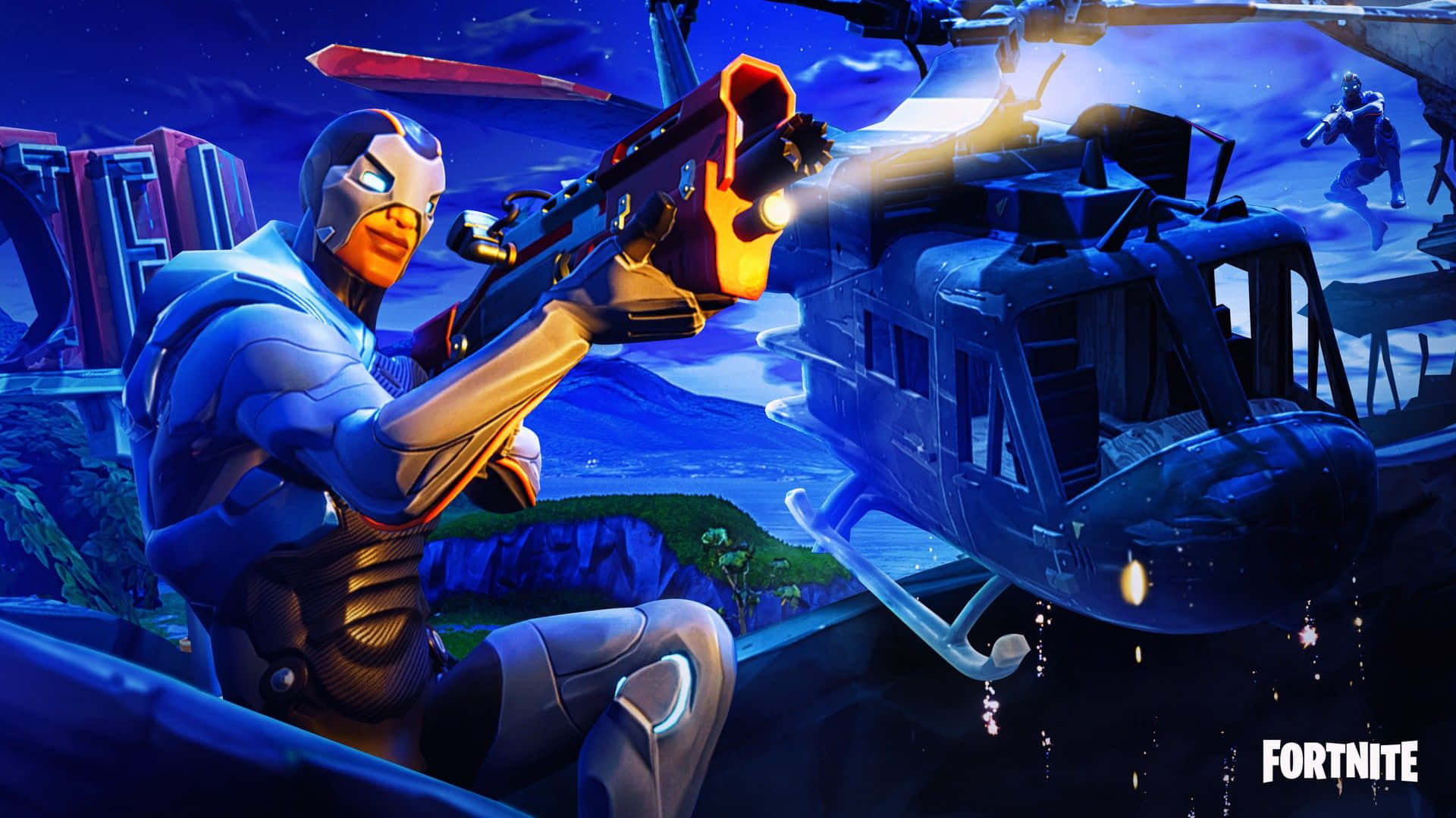 Fortnite Nighttime Combat Scene Wallpaper