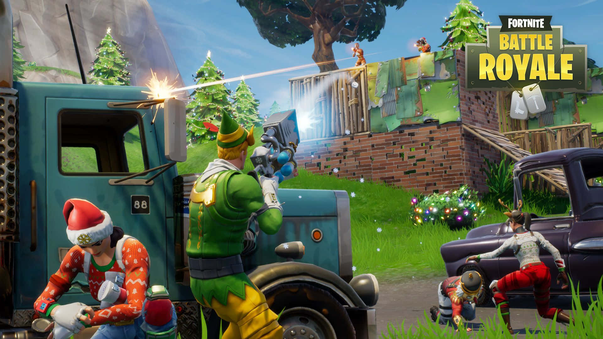 Fortnite Royale - A Christmas Scene With A Truck And A Truck Wallpaper