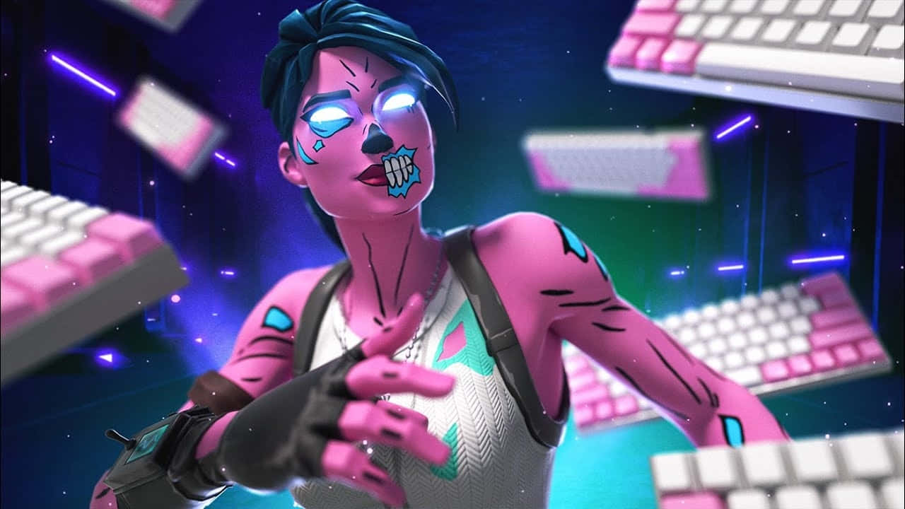 Fortnite Pink Ghoul Trooper Gaming Setup Wallpaper