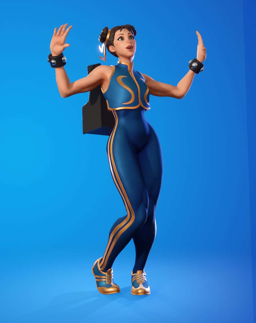 Fortnite - A Female Character In A Blue Outfit Wallpaper