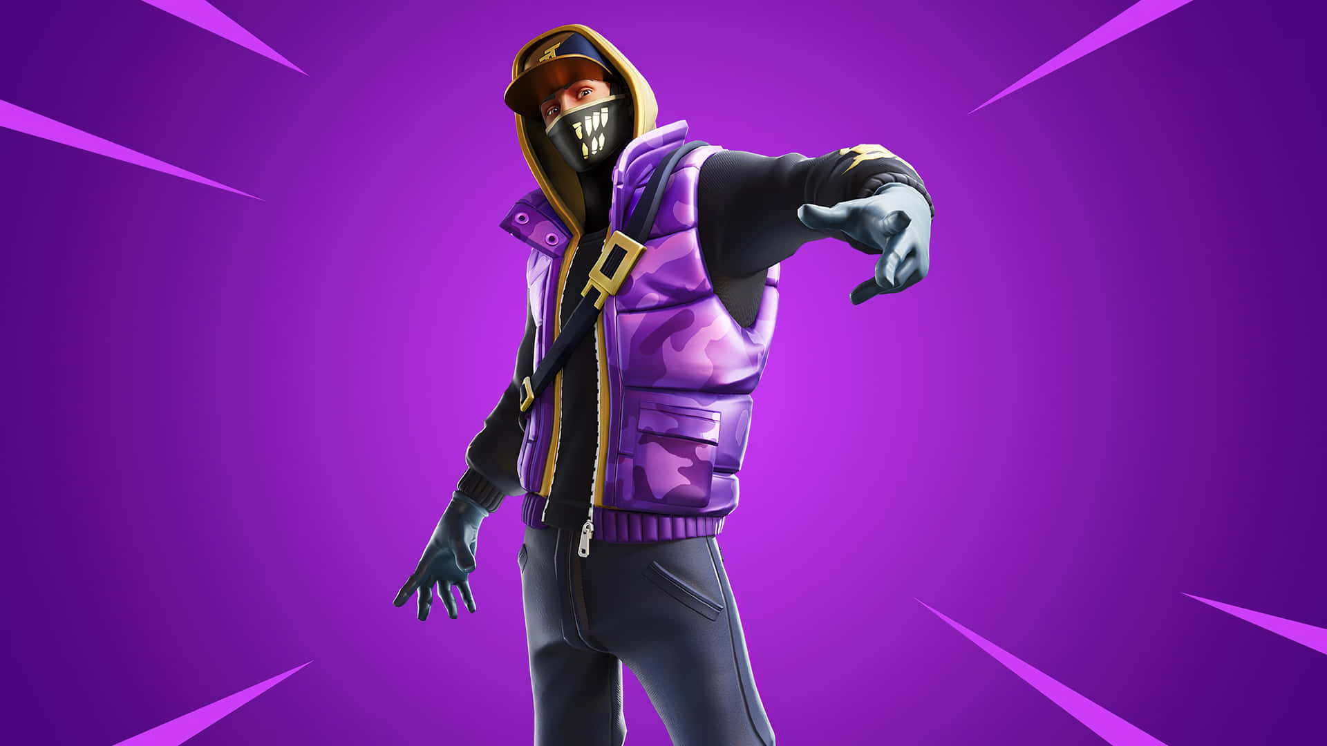 Experience the excitement of Fortnite with its edgy purple look Wallpaper