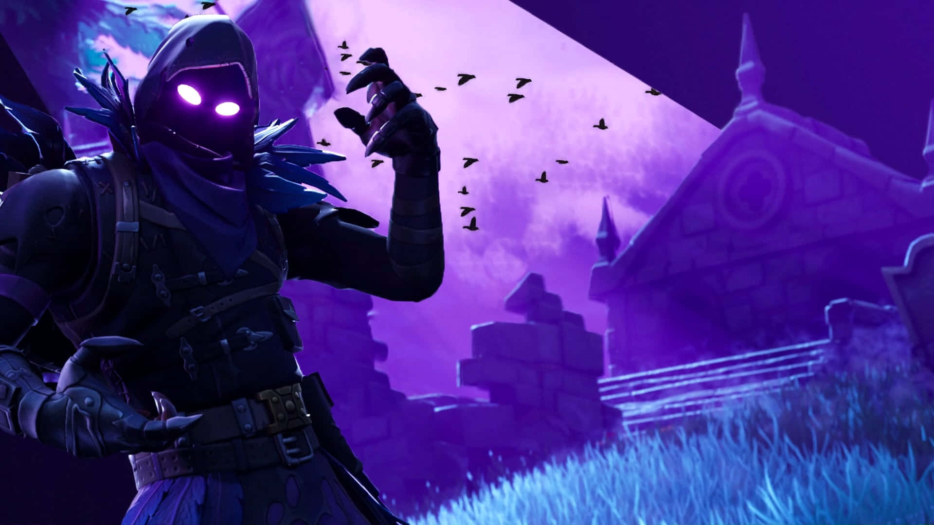 Download Fortnite Raven Skin Nighttime Backdrop Wallpaper | Wallpapers.com