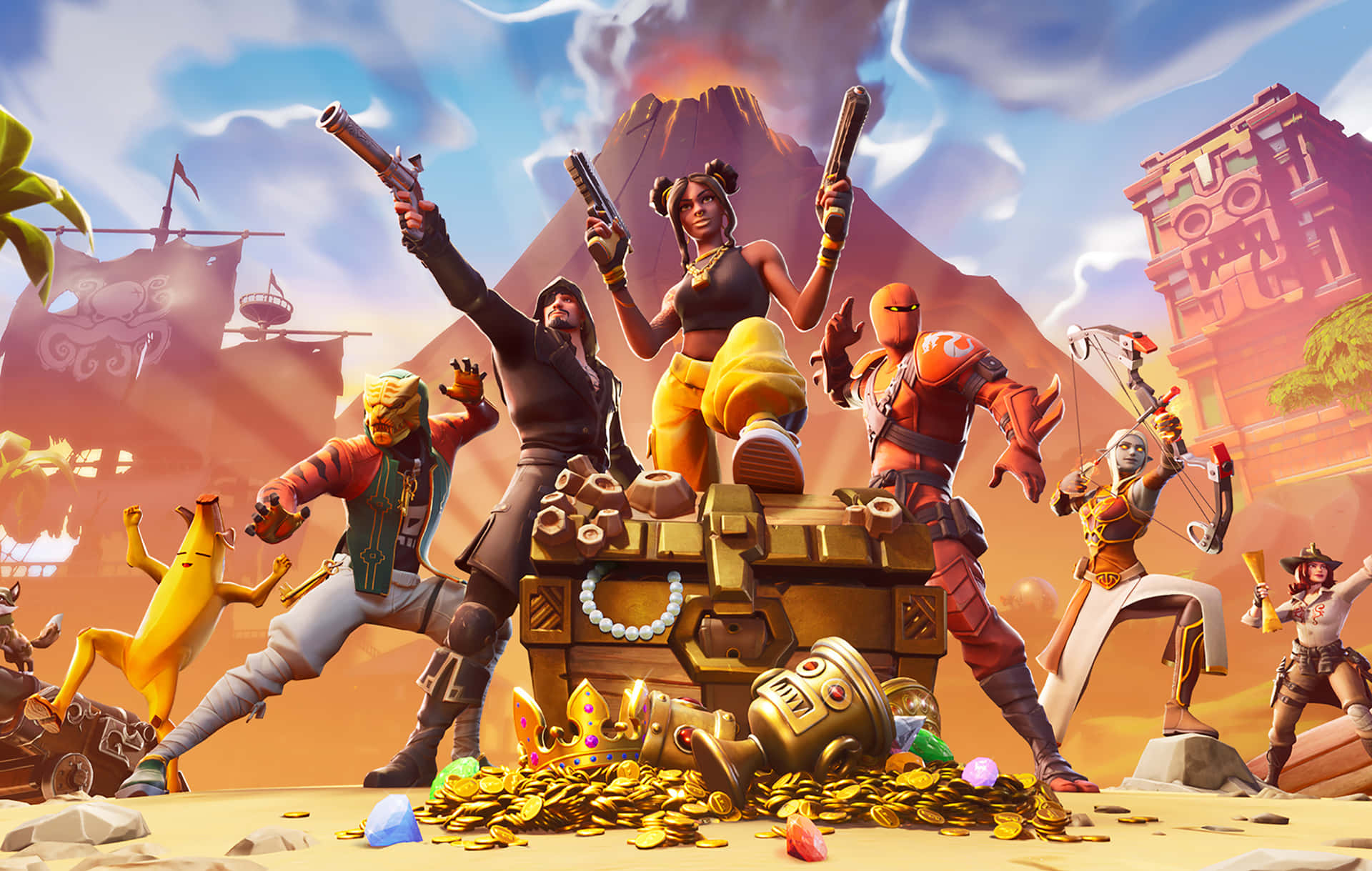 Explore new locations and battle your opponents in Fortnite Season 4 Chapter 2 Wallpaper