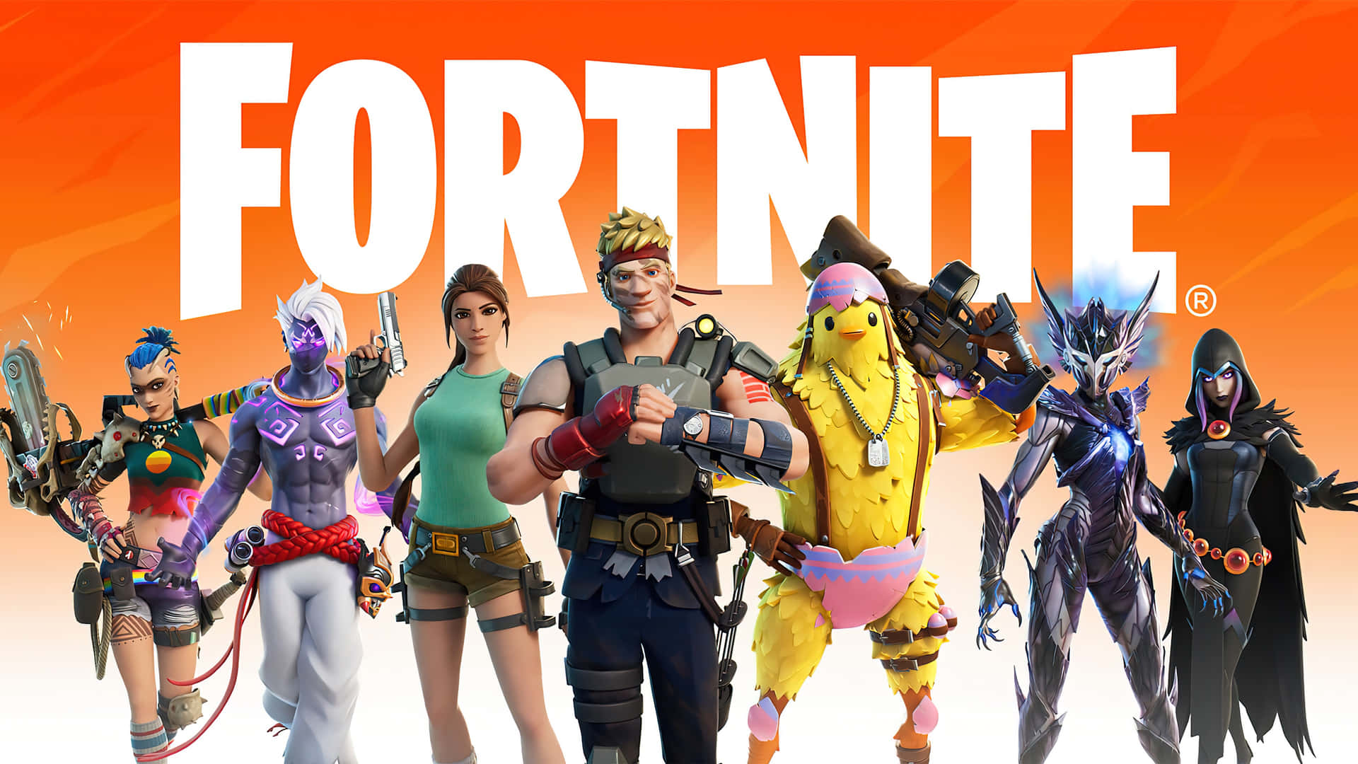Fortnite Logo With A Group Of Characters Wallpaper