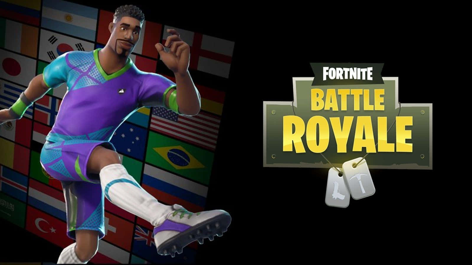 Fortnite Battle Royale - en fodboldspiller i lilla og gule tøj Wallpaper