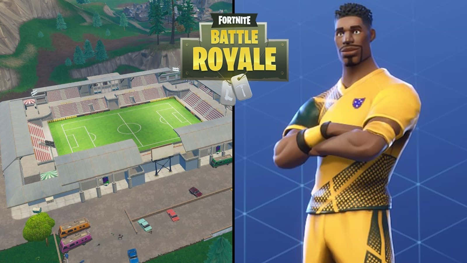 Fortnite Royale Stadiums - A Soccer Field And A Soccer Player Wallpaper