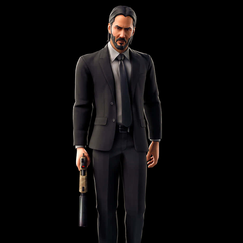 Download Fortnite_ Suited_ Character_ With_ Gun | Wallpapers.com