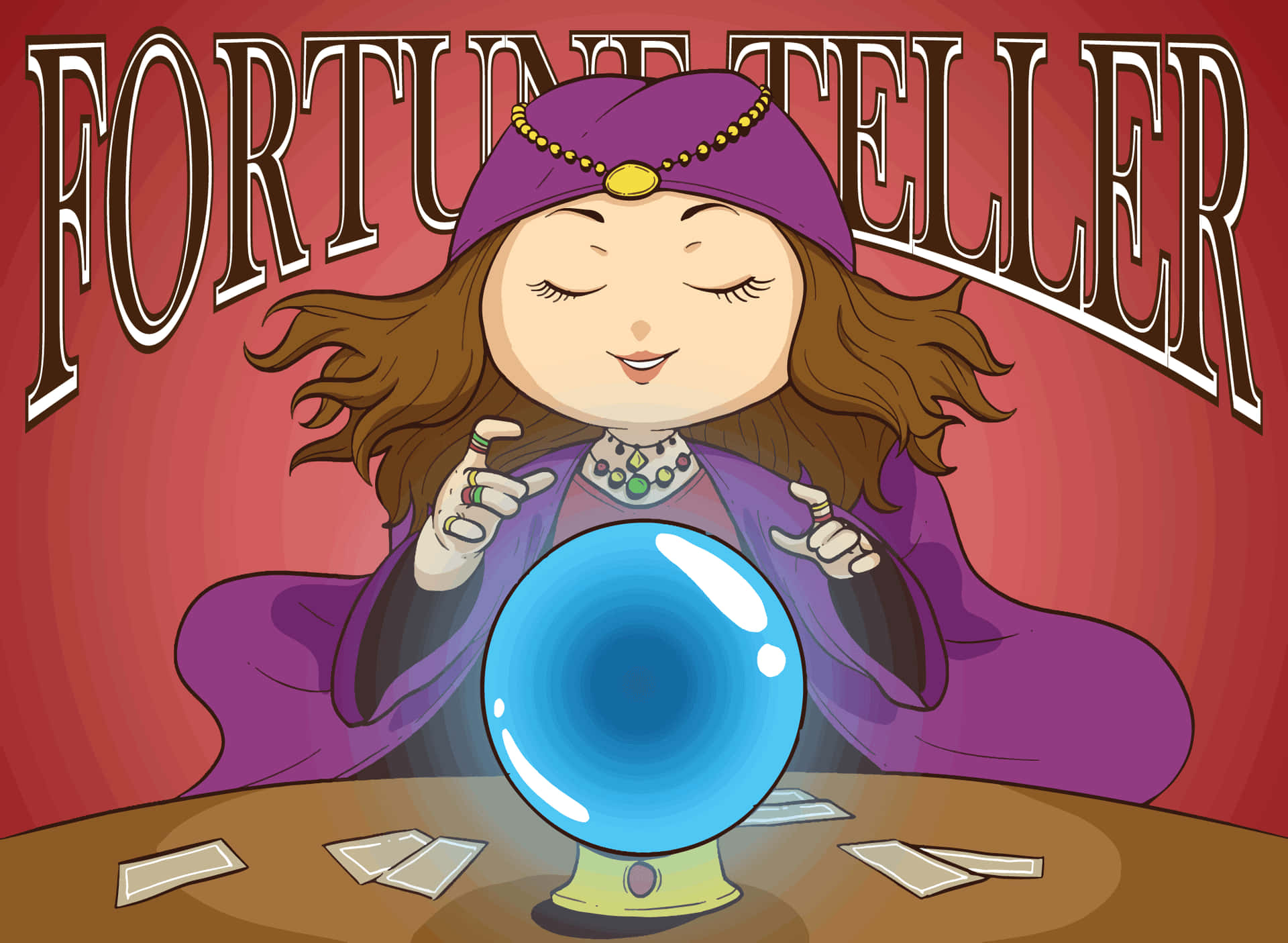 Mysterious Fortune Teller with Tarot Cards and Crystal Ball Wallpaper