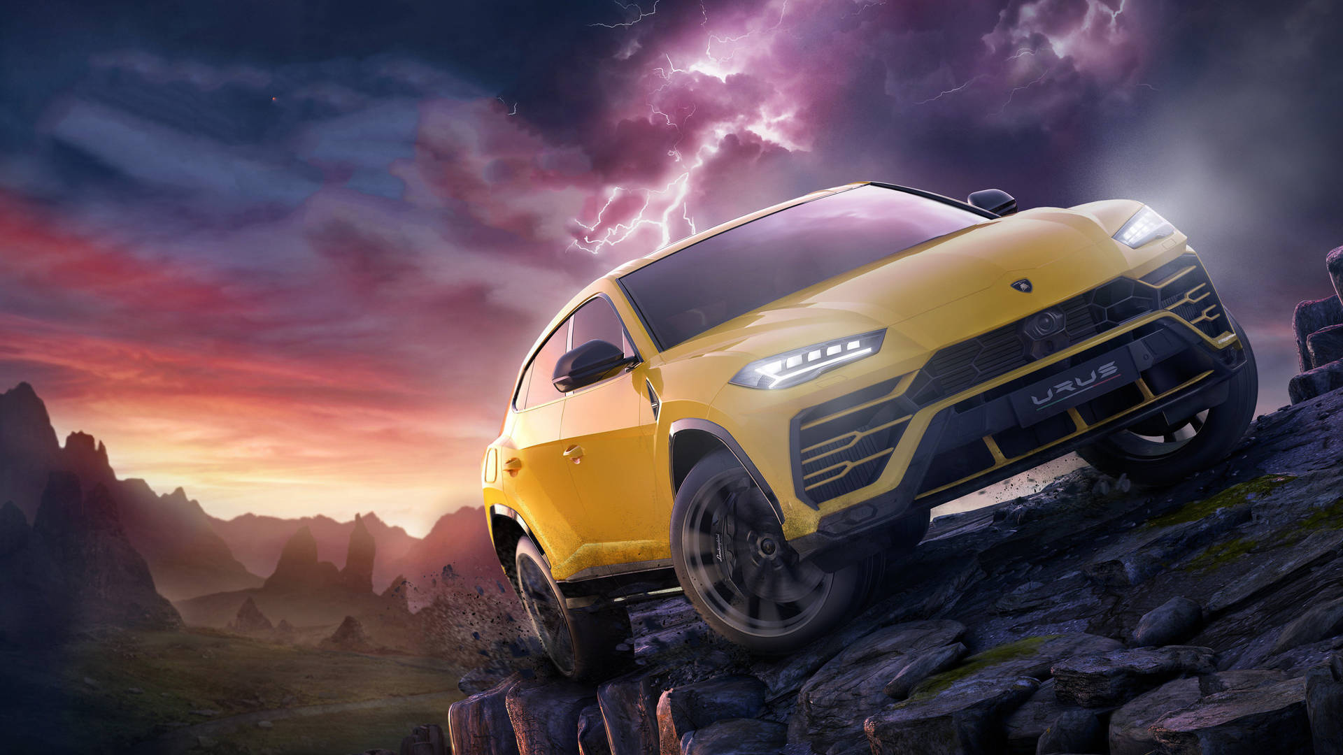 Tilføj et tordenagtigt touch til din skærm med det 4K-højopløselige Forza Horizon 4 Lamborghini Urus-tapet. Wallpaper