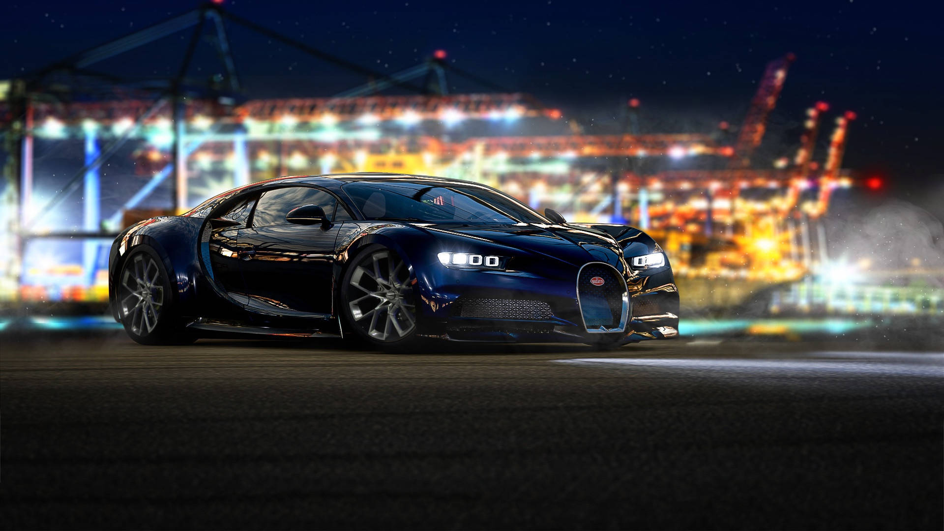 Realistisk vægmaleri af Forza Motorsport 7 Black Bugatti Chiron Wallpaper