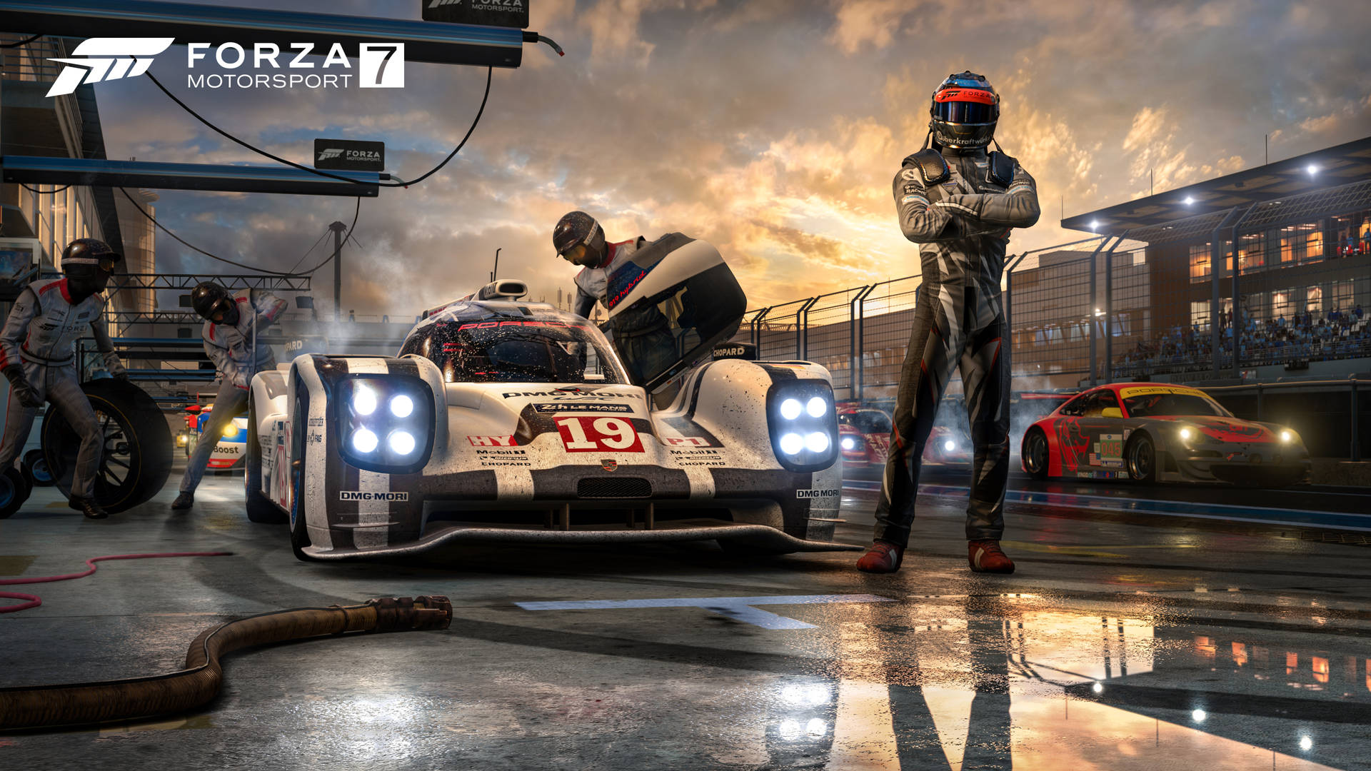 Forza Motorsport 7 Racers Hamnade I Pitstoppet Wallpaper
