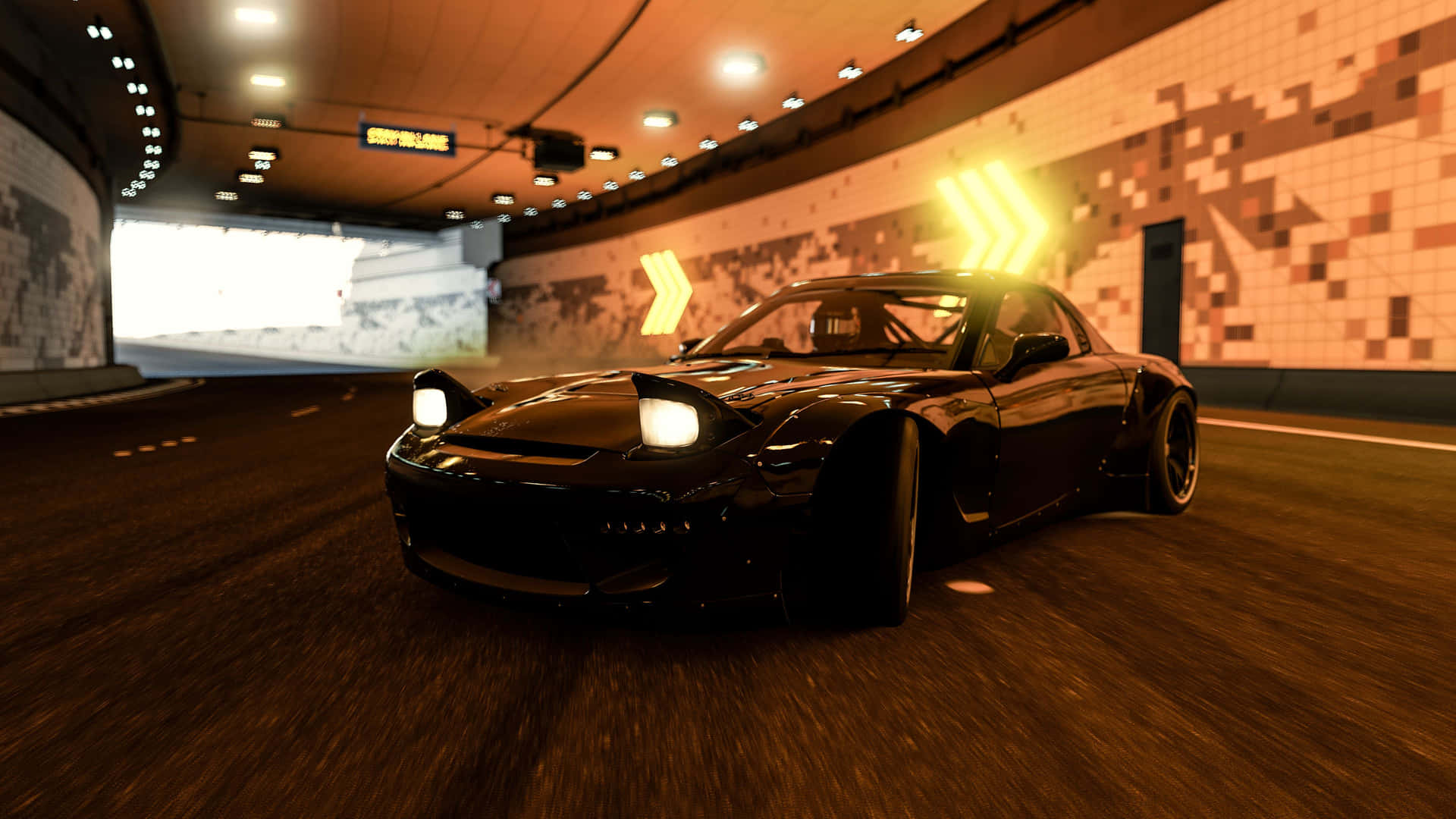 a black car driving through a tunnel Wallpaper