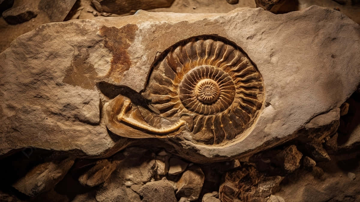 Fossilized Ammonitein Rock Wallpaper